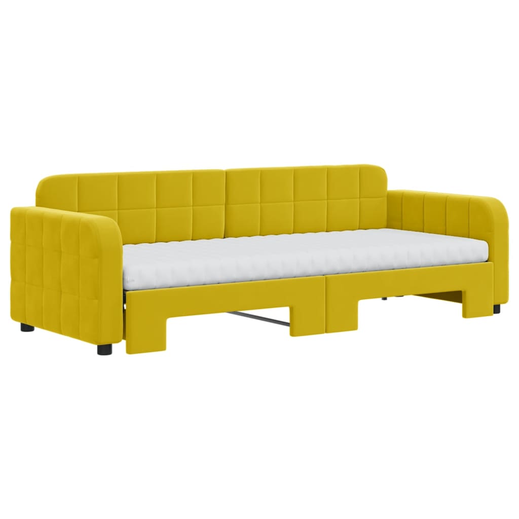 vidaXL Pat de zi cu extensie și saltea, galben, 80x200 cm, catifea vidaXL Pat de zi cu extensie și saltea, galben, 80x200 cm, catifea