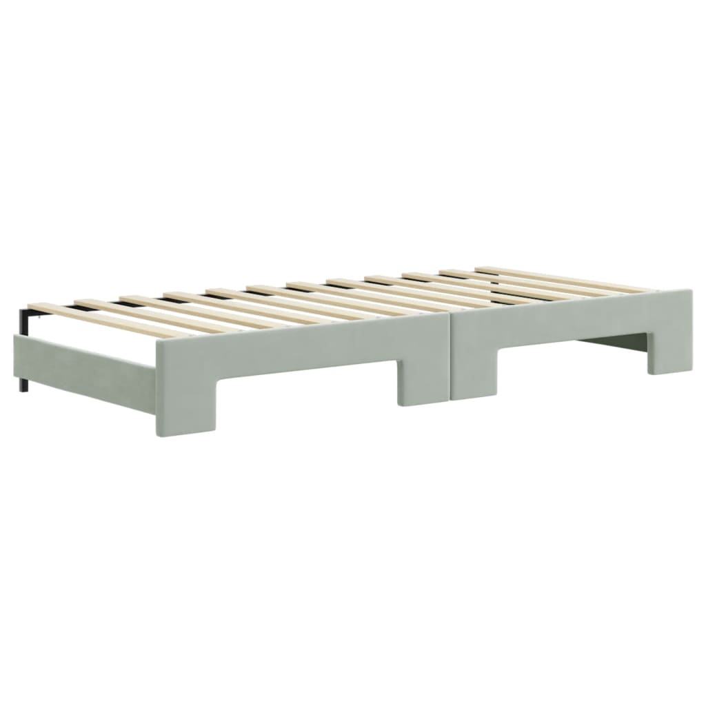vidaXL Pat de zi cu extensie și saltele, gri deschis 90x200 cm catifea