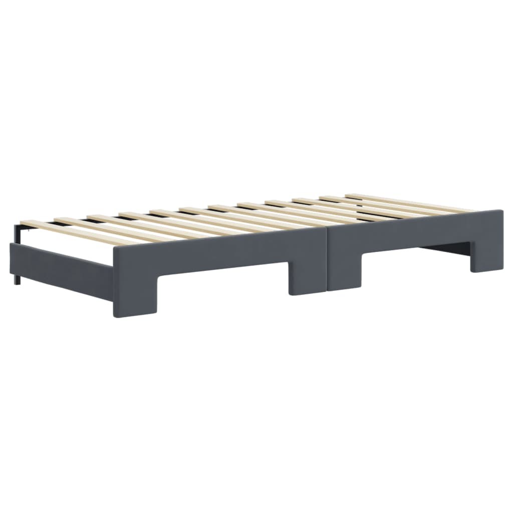vidaXL Pat de zi cu extensie și saltele, gri închis 90x200 cm catifea vidaXL Pat de zi cu extensie și saltele, gri închis 90x200 cm catifea
