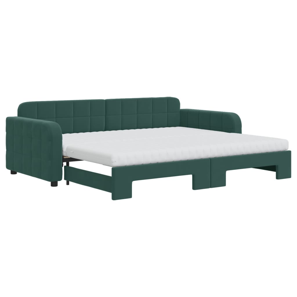 vidaXL Pat de zi cu extensie și saltele verde închis 90x200 cm catifea