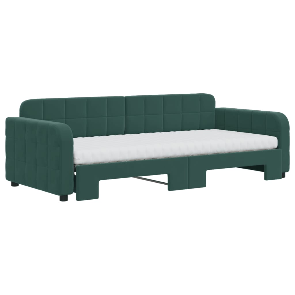 vidaXL Pat de zi cu extensie și saltele verde închis 90x200 cm catifea