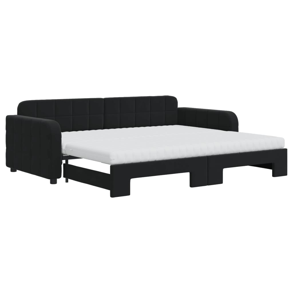 vidaXL Pat de zi cu extensie și saltea, negru, 90x200 cm, catifea vidaXL Pat de zi cu extensie și saltea, negru, 90x200 cm, catifea