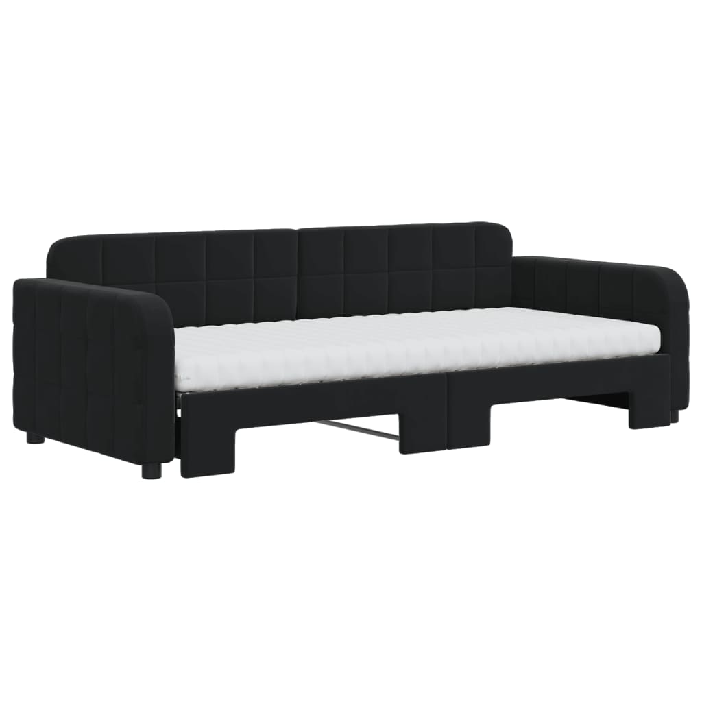 vidaXL Pat de zi cu extensie și saltea, negru, 90x200 cm, catifea vidaXL Pat de zi cu extensie și saltea, negru, 90x200 cm, catifea
