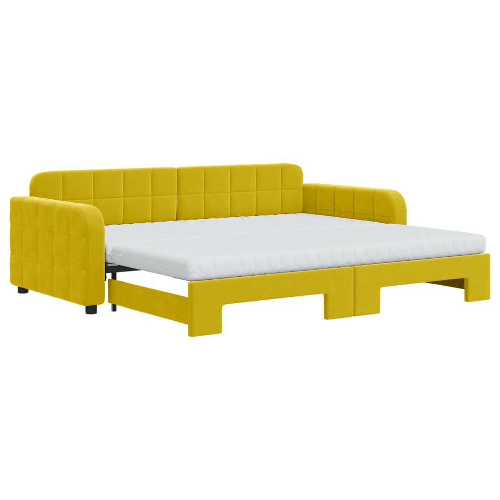 vidaXL Pat de zi cu extensie și saltea, galben, 90x200 cm, catifea