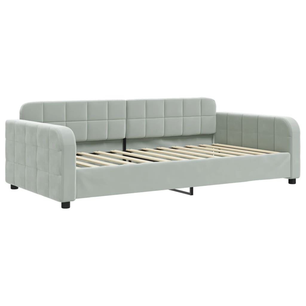 vidaXL Pat de zi cu extensie și saltele gri deschis 100x200 cm catifea vidaXL Pat de zi cu extensie și saltele gri deschis 100x200 cm catifea