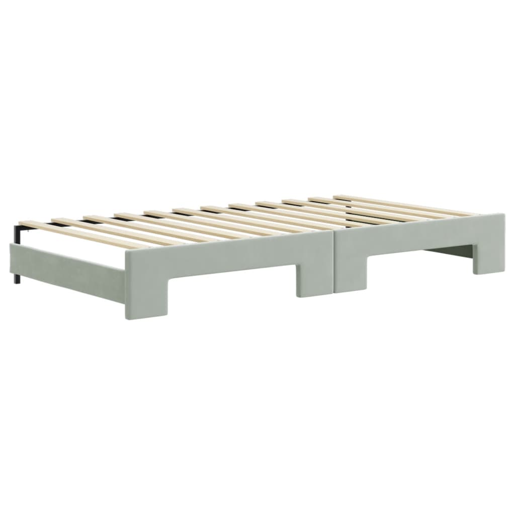 vidaXL Pat de zi cu extensie și saltele gri deschis 100x200 cm catifea vidaXL Pat de zi cu extensie și saltele gri deschis 100x200 cm catifea