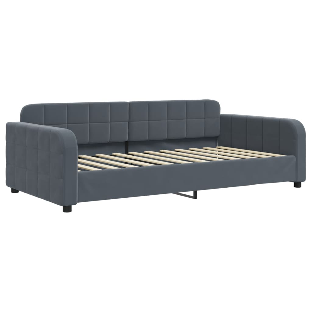 vidaXL Pat de zi cu extensie și saltele, gri închis 100x200 cm catifea vidaXL Pat de zi cu extensie și saltele, gri închis 100x200 cm catifea