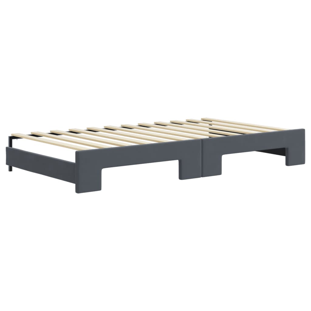 vidaXL Pat de zi cu extensie și saltele, gri închis 100x200 cm catifea vidaXL Pat de zi cu extensie și saltele, gri închis 100x200 cm catifea