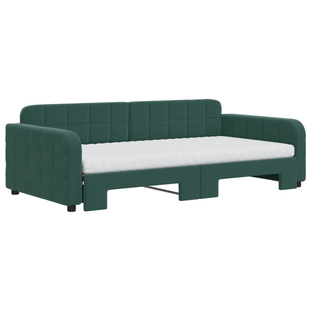vidaXL Pat de zi cu extensie și saltele verde închis 100x200cm catifea