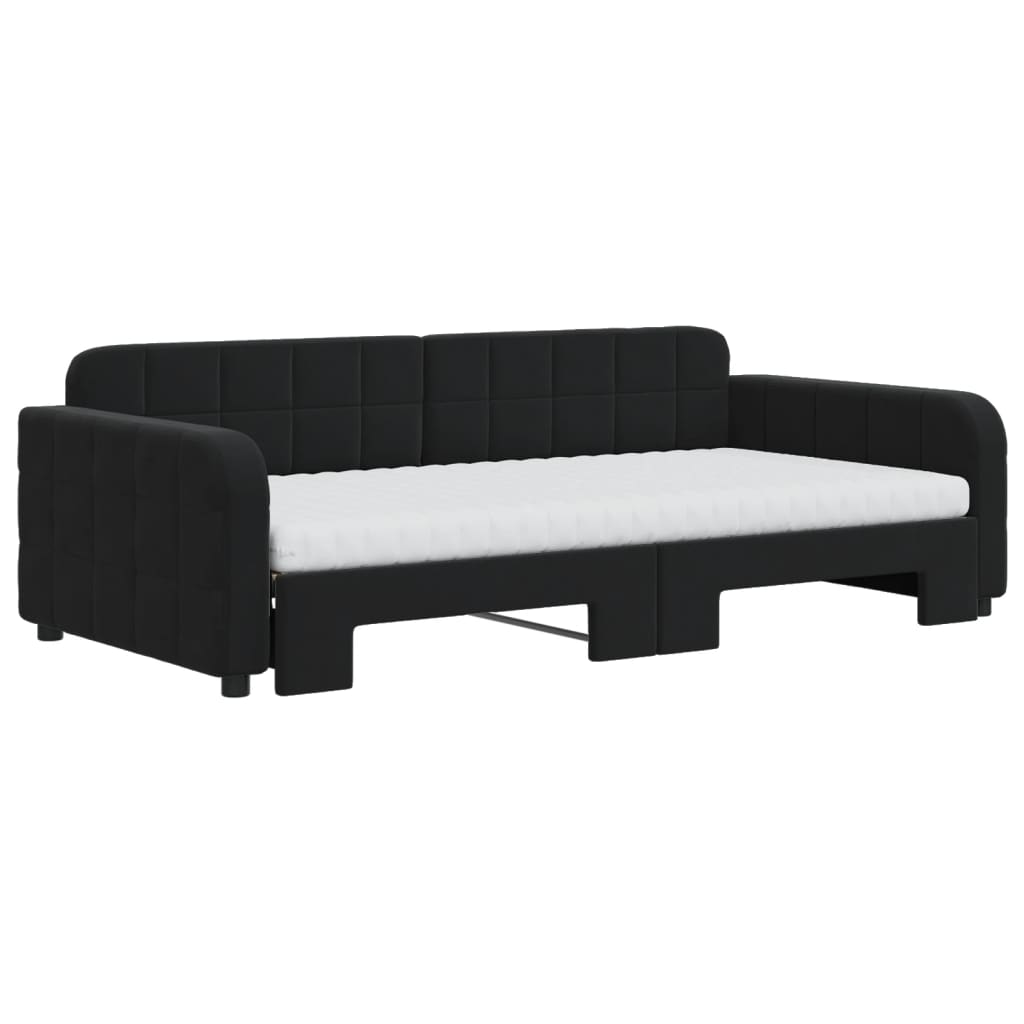 vidaXL Pat de zi cu extensie și saltele, negru, 100x200 cm, catifea