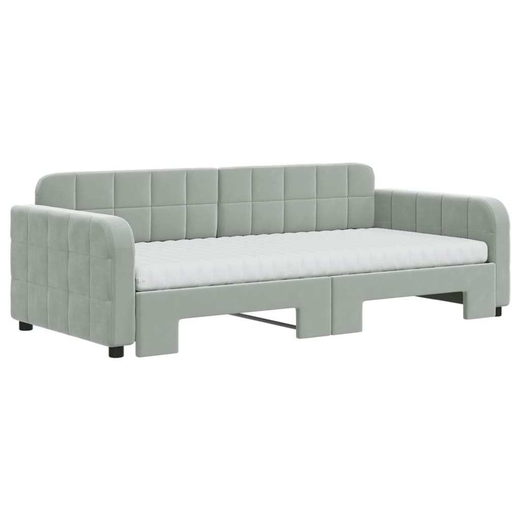 vidaXL Pat de zi cu extensie și saltele, gri deschis 90x190 cm catifea vidaXL Pat de zi cu extensie și saltele, gri deschis 90x190 cm catifea