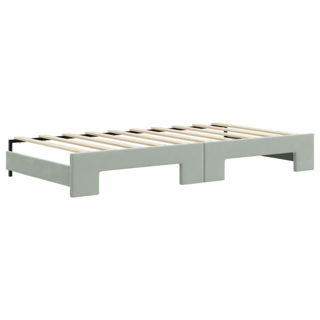 vidaXL Pat de zi cu extensie și saltele, gri deschis 90x190 cm catifea vidaXL Pat de zi cu extensie și saltele, gri deschis 90x190 cm catifea