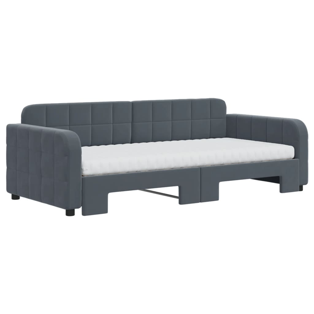 vidaXL Pat de zi cu extensie și saltele, gri închis, 90x190 cm catifea vidaXL Pat de zi cu extensie și saltele, gri închis, 90x190 cm catifea
