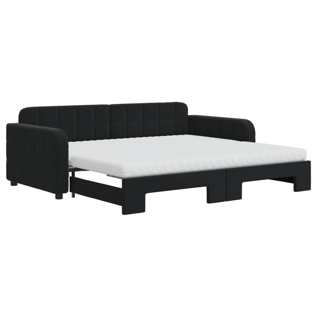 vidaXL Pat de zi cu extensie și saltele, negru, 90x190 cm, catifea