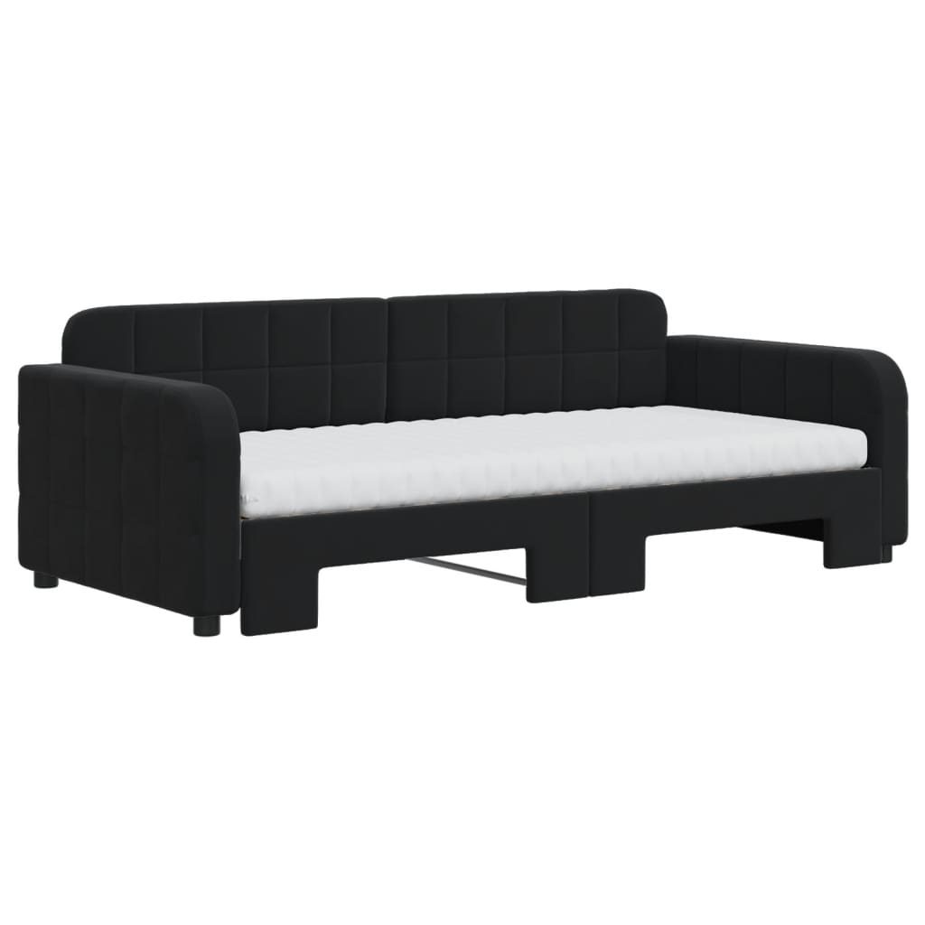 vidaXL Pat de zi cu extensie și saltele, negru, 90x190 cm, catifea