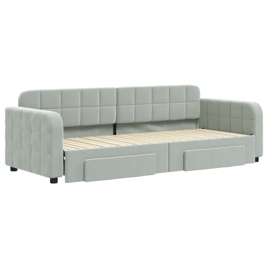 vidaXL Pat de zi cu extensie și sertare, gri deschis 80x200 cm catifea