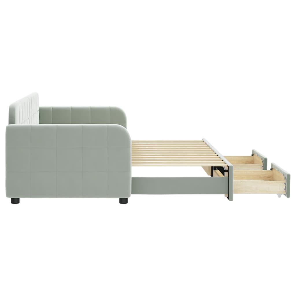vidaXL Pat de zi cu extensie și sertare, gri deschis 80x200 cm catifea