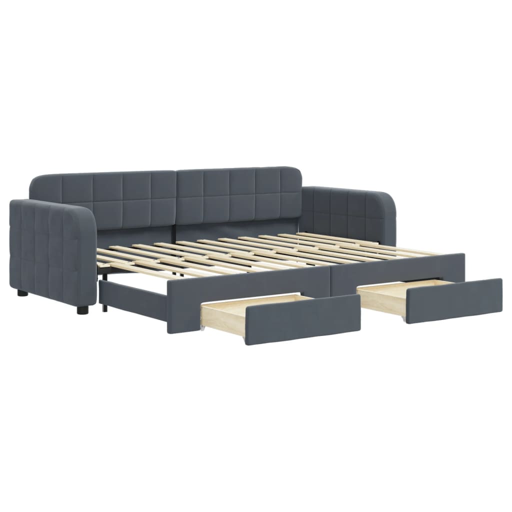 vidaXL Pat de zi cu extensie și sertare gri închis 80x200 cm catifea vidaXL Pat de zi cu extensie și sertare gri închis 80x200 cm catifea