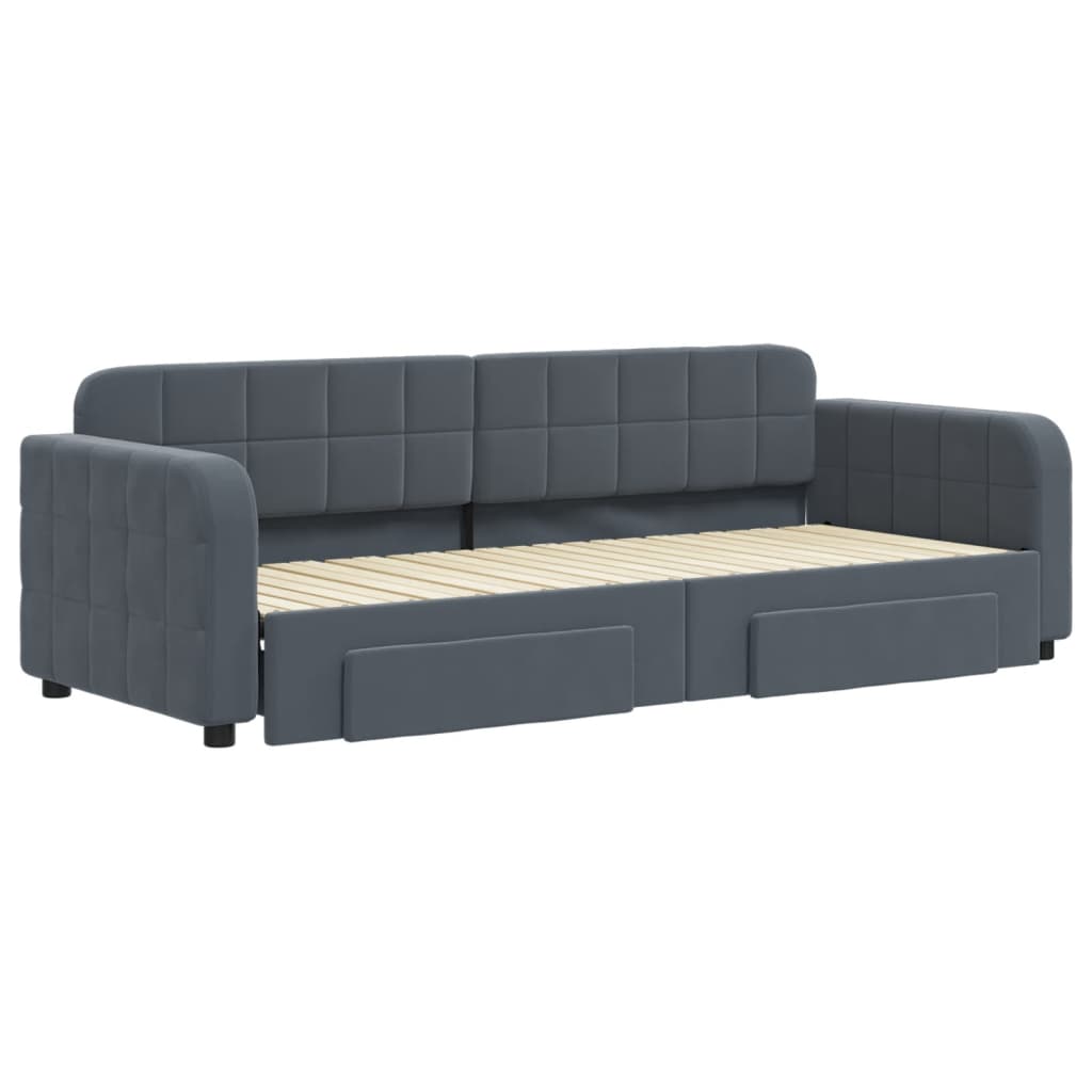 vidaXL Pat de zi cu extensie și sertare gri închis 80x200 cm catifea vidaXL Pat de zi cu extensie și sertare gri închis 80x200 cm catifea