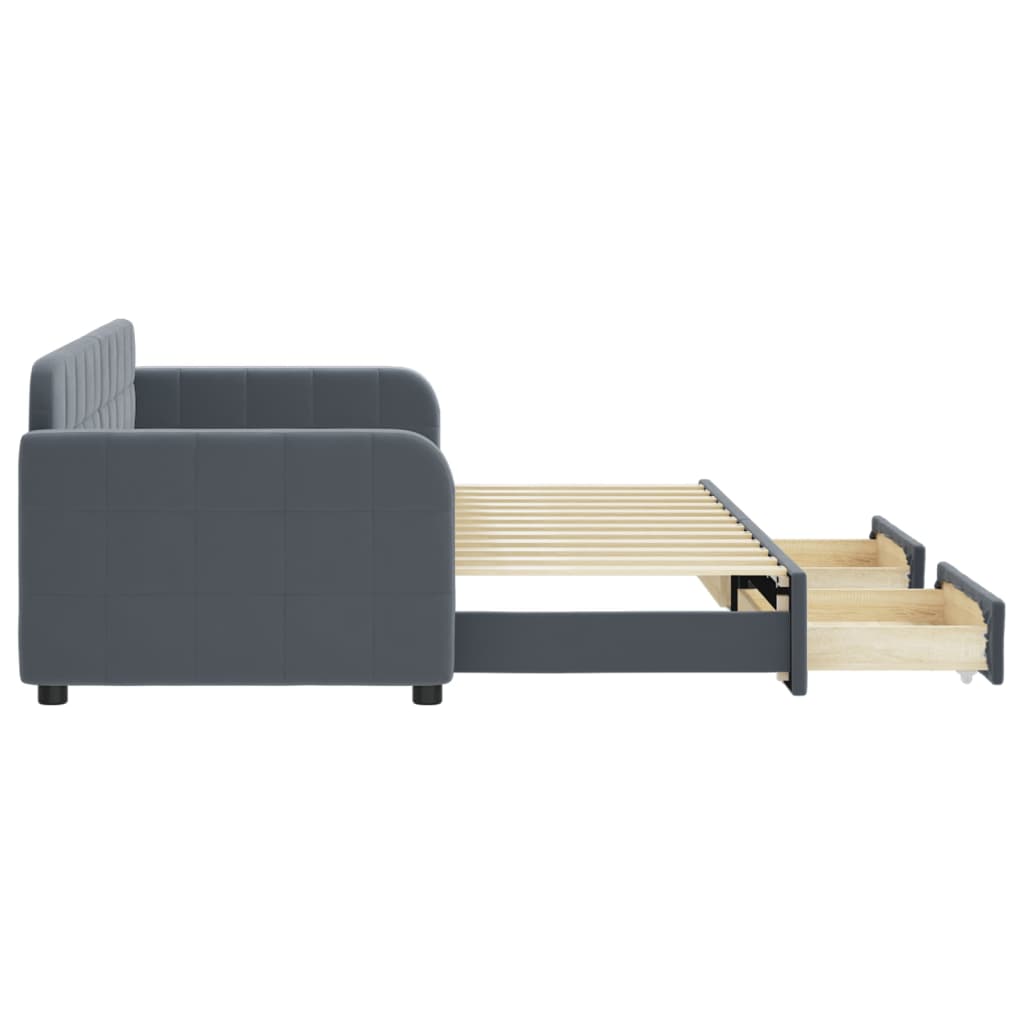 vidaXL Pat de zi cu extensie și sertare gri închis 80x200 cm catifea vidaXL Pat de zi cu extensie și sertare gri închis 80x200 cm catifea