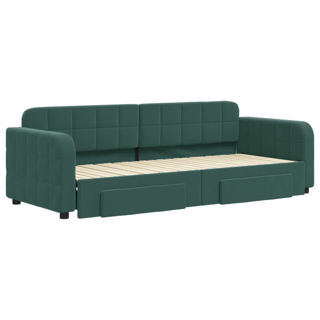 vidaXL Pat de zi cu extensie și sertare verde închis 80x200 cm catifea