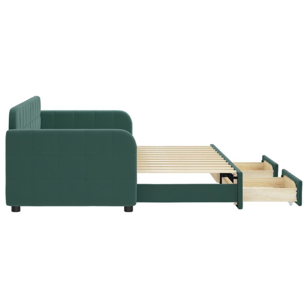 vidaXL Pat de zi cu extensie și sertare verde închis 80x200 cm catifea