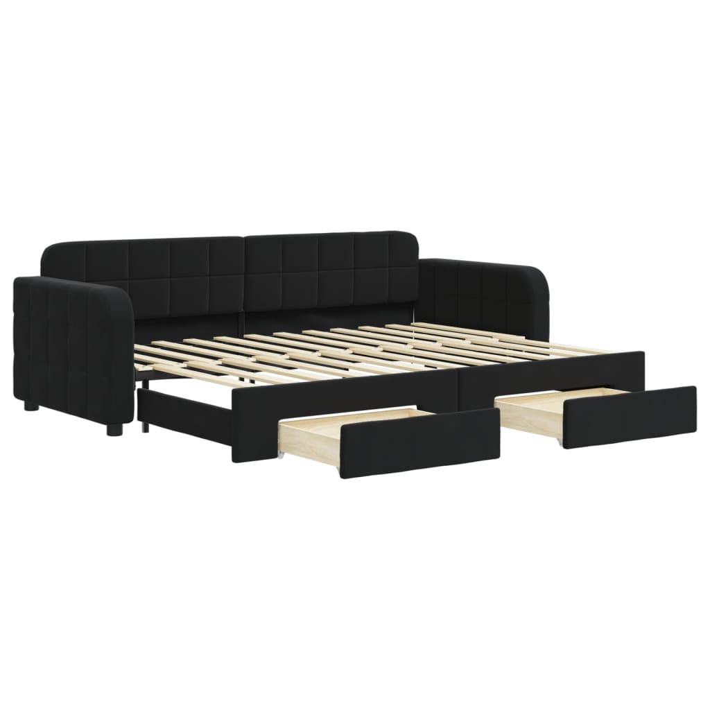 vidaXL Pat de zi cu extensie și sertare, negru, 80x200 cm, catifea