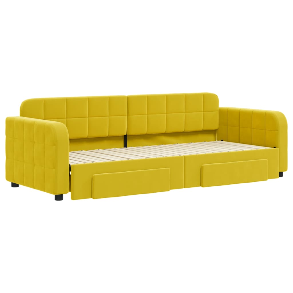 vidaXL Pat de zi cu extensie și sertare, galben, 80x200 cm, catifea vidaXL Pat de zi cu extensie și sertare, galben, 80x200 cm, catifea