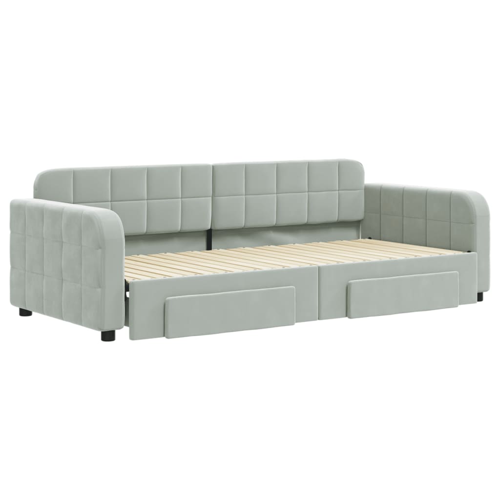 vidaXL Pat de zi cu extensie și sertare, gri deschis 90x200 cm catifea