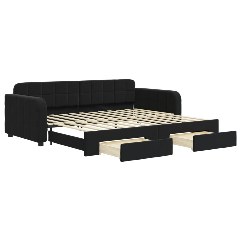 vidaXL Pat de zi cu extensie și sertare, negru, 90x200 cm, catifea vidaXL Pat de zi cu extensie și sertare, negru, 90x200 cm, catifea