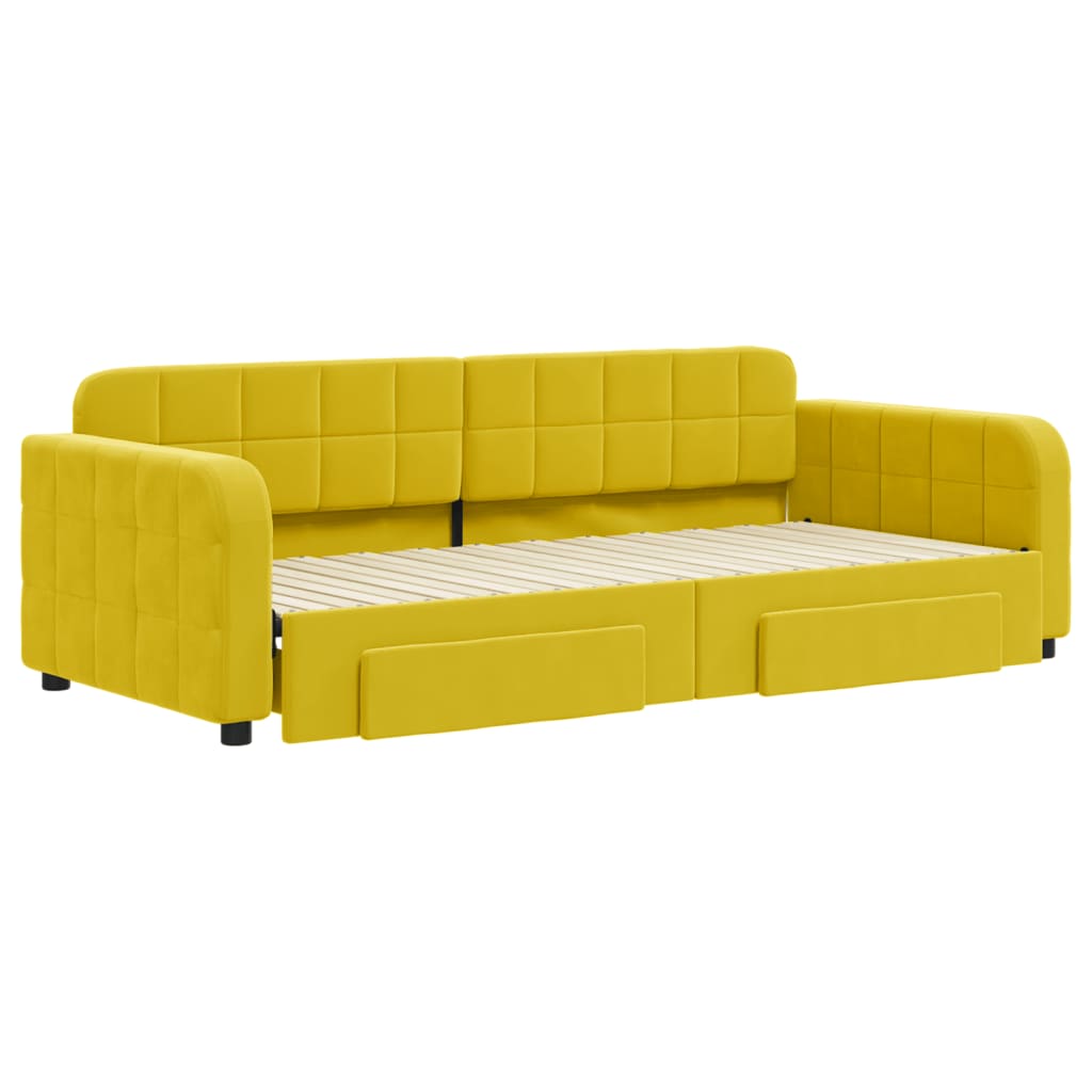 vidaXL Pat de zi cu extensie și sertare, galben, 90x200 cm, catifea vidaXL Pat de zi cu extensie și sertare, galben, 90x200 cm, catifea