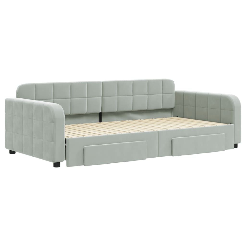 vidaXL Pat de zi cu extensie și sertare gri deschis 100x200 cm catifea