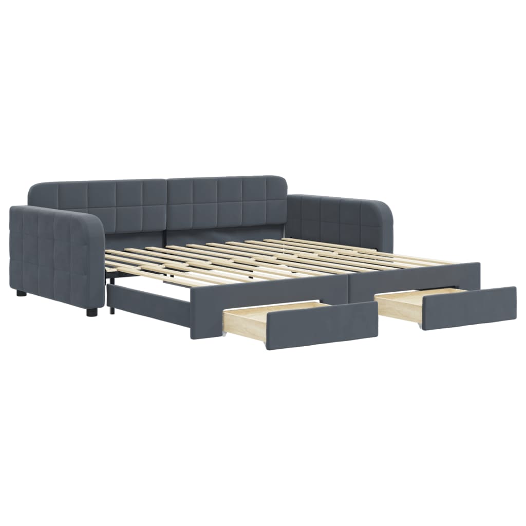 vidaXL Pat de zi cu extensie și sertare gri închis 100x200cm catifea