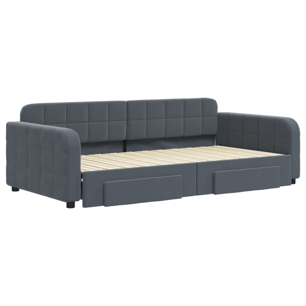 vidaXL Pat de zi cu extensie și sertare gri închis 100x200cm catifea