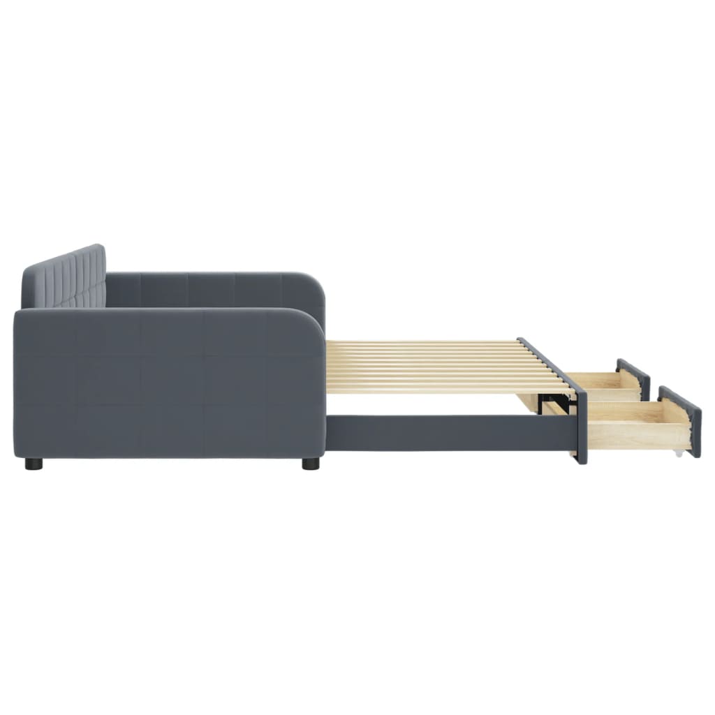 vidaXL Pat de zi cu extensie și sertare gri închis 100x200cm catifea