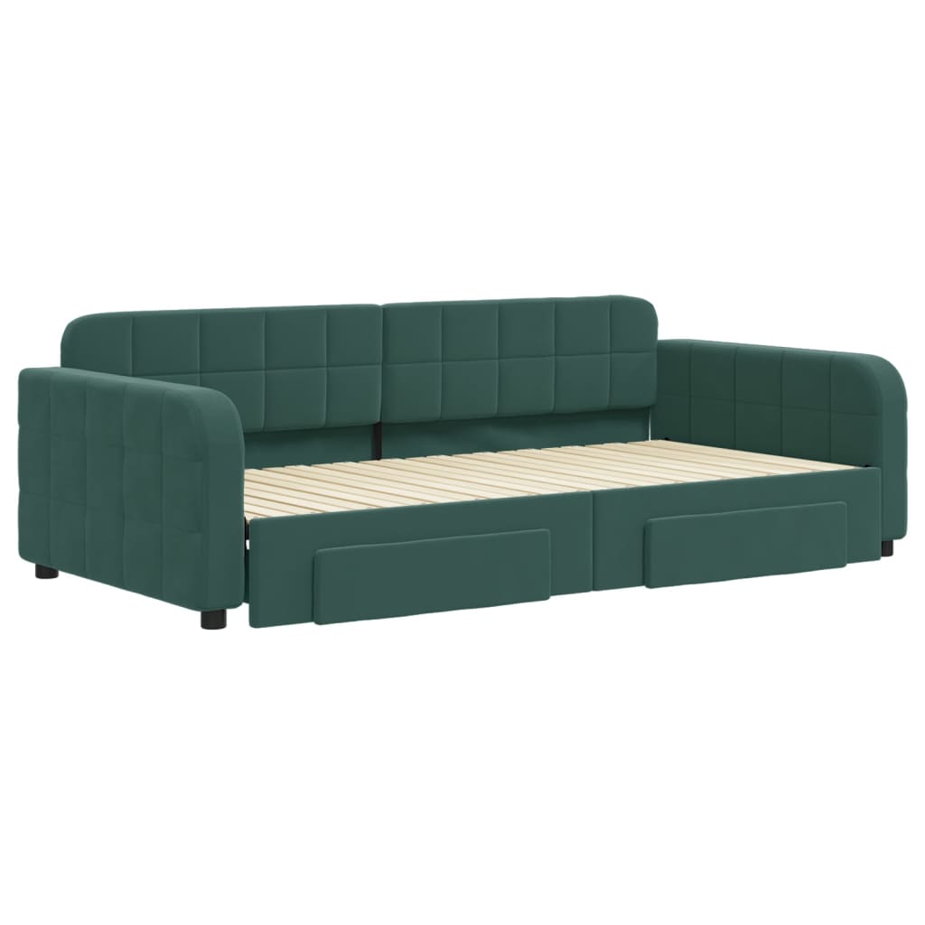 vidaXL Pat de zi cu extensie și sertare verde închis 100x200cm catifea