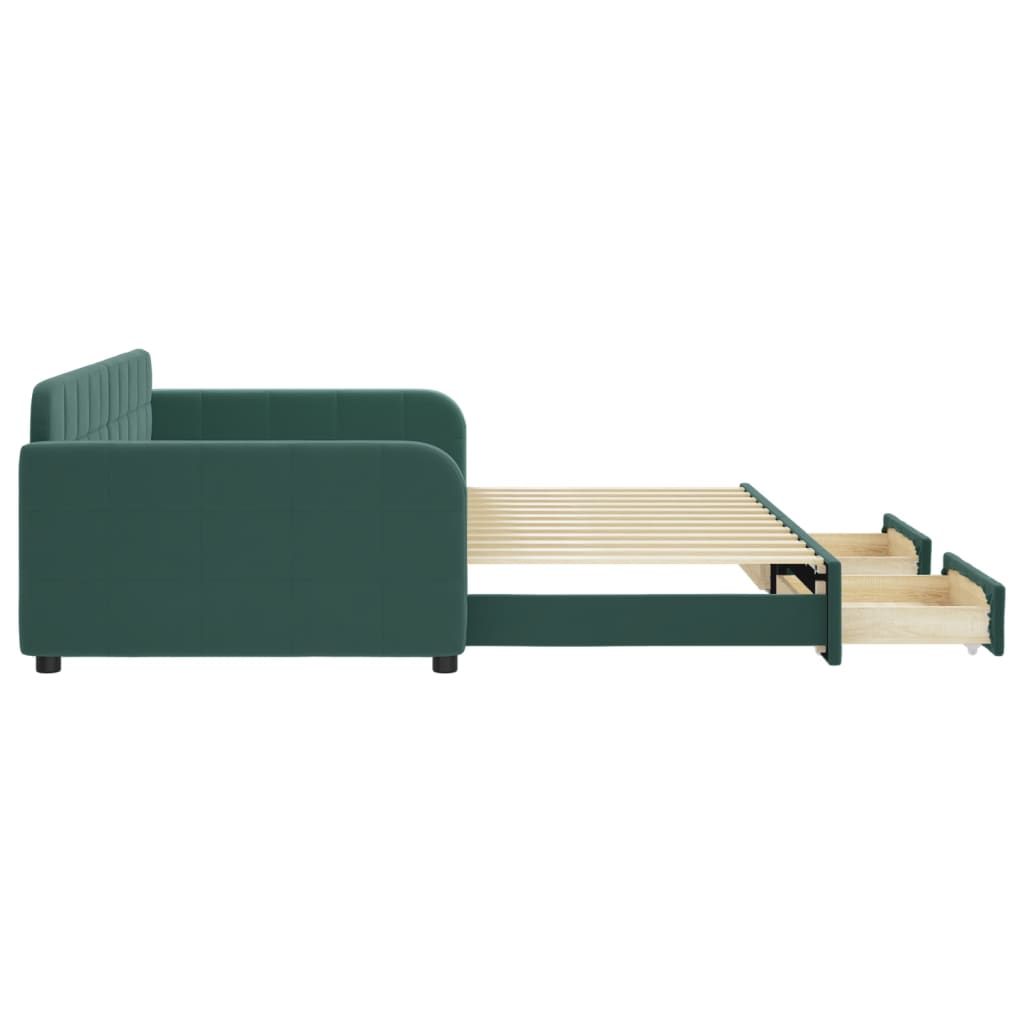 vidaXL Pat de zi cu extensie și sertare verde închis 100x200cm catifea