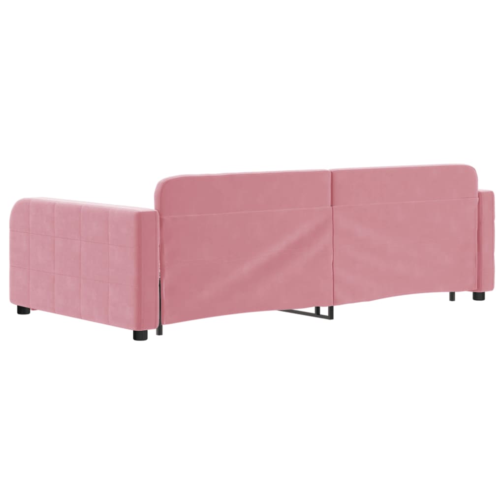 vidaXL Pat de zi cu extensie și sertare, roz, 100x200 cm, catifea vidaXL Pat de zi cu extensie și sertare, roz, 100x200 cm, catifea