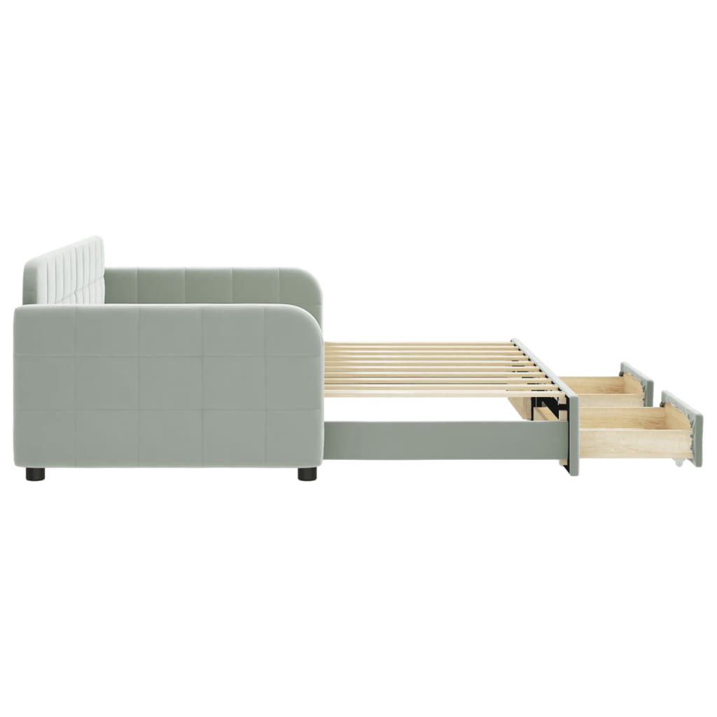 vidaXL Pat de zi cu extensie și sertare, gri deschis 90x190 cm catifea