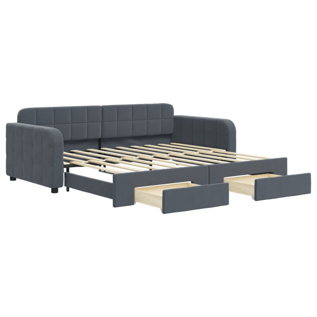 vidaXL Pat de zi cu extensie și sertare, gri închis, 90x190cm catifea