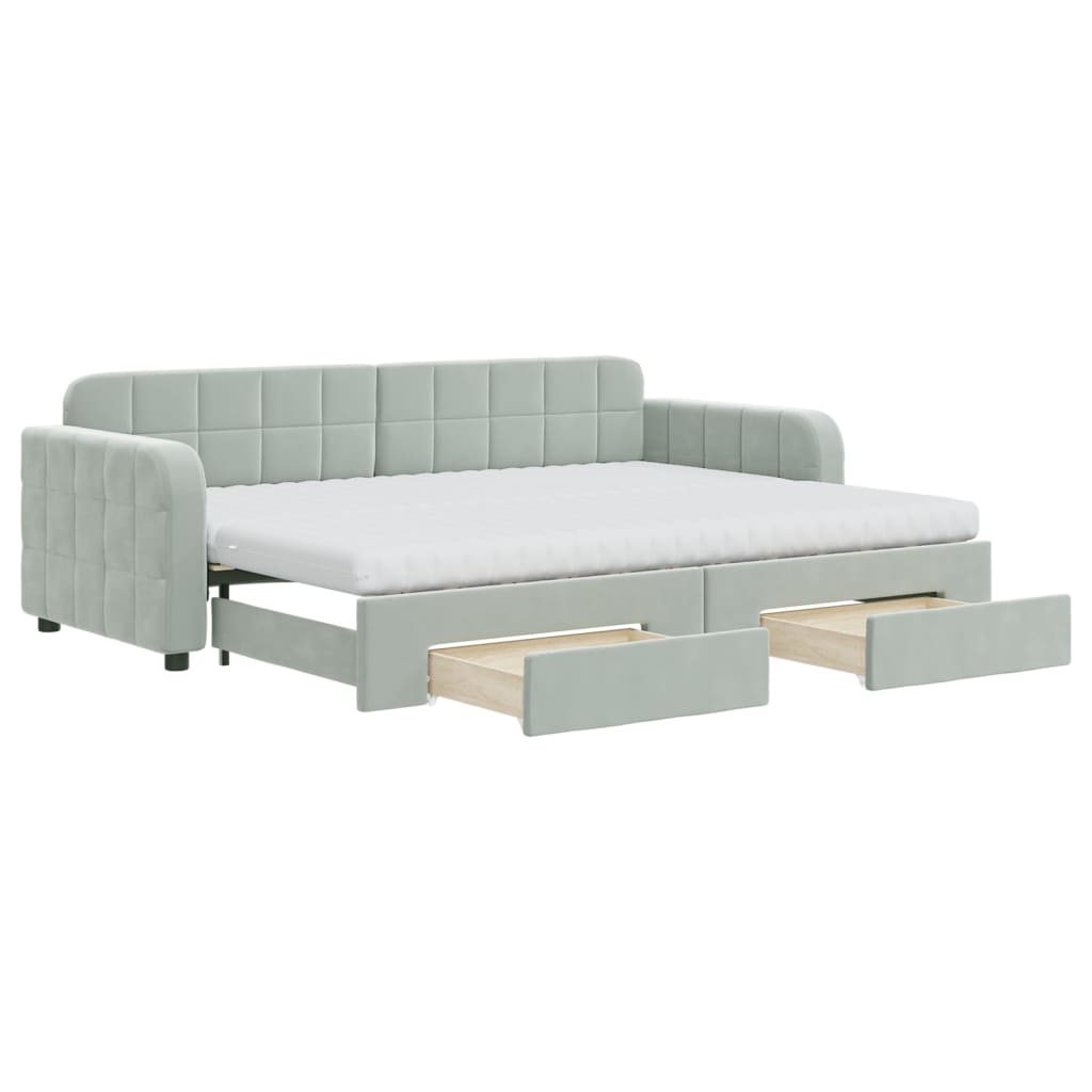 vidaXL Pat de zi cu extensie și sertare, gri deschis 80x200 cm catifea