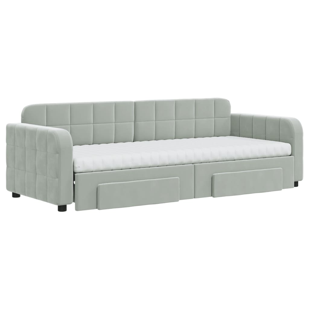 vidaXL Pat de zi cu extensie și sertare, gri deschis 80x200 cm catifea