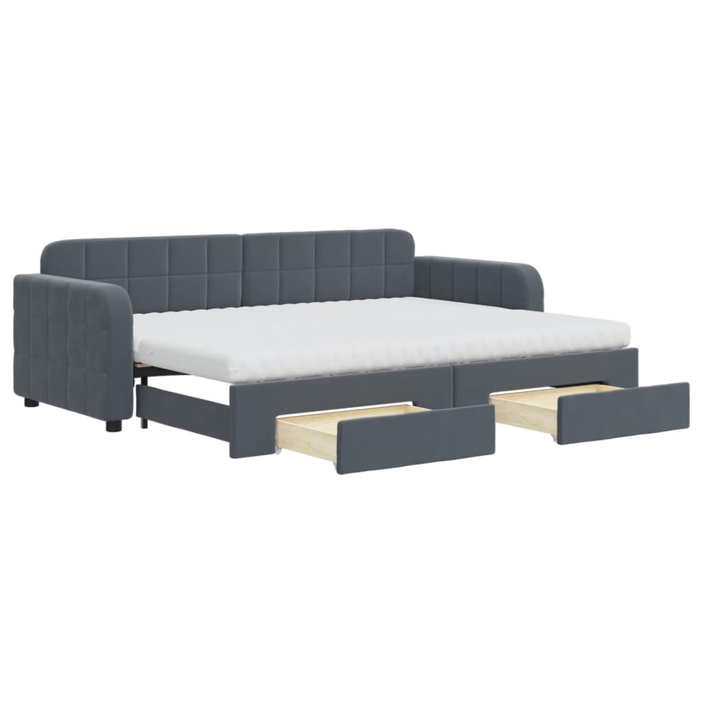 vidaXL Pat de zi cu extensie și sertare gri închis 80x200 cm catifea vidaXL Pat de zi cu extensie și sertare gri închis 80x200 cm catifea