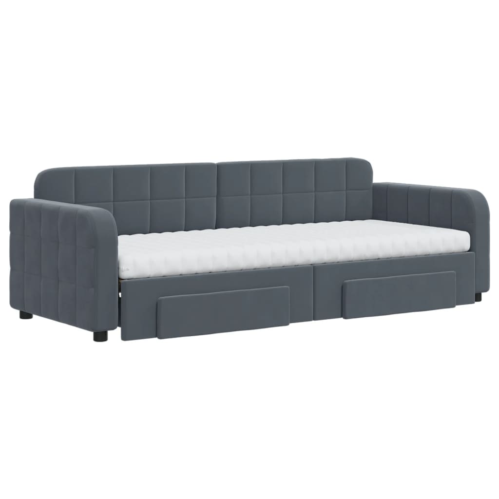 vidaXL Pat de zi cu extensie și sertare gri închis 80x200 cm catifea vidaXL Pat de zi cu extensie și sertare gri închis 80x200 cm catifea