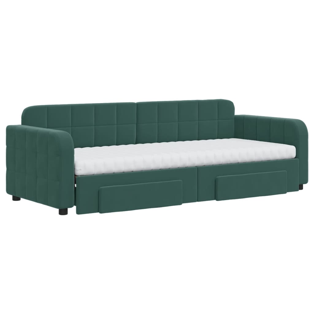 vidaXL Pat de zi cu extensie și sertare verde închis 80x200 cm catifea