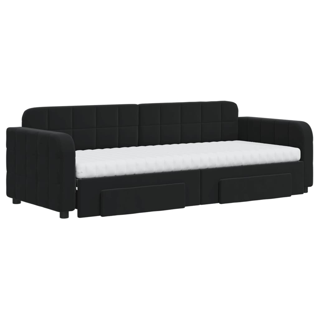 vidaXL Pat de zi cu extensie și sertare, negru, 80x200 cm, catifea vidaXL Pat de zi cu extensie și sertare, negru, 80x200 cm, catifea
