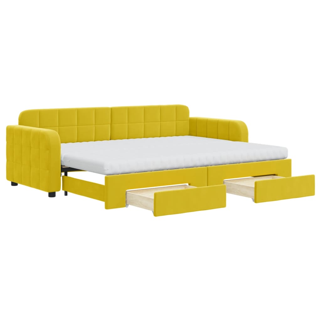 vidaXL Pat de zi cu extensie și sertare, galben, 80x200 cm, catifea vidaXL Pat de zi cu extensie și sertare, galben, 80x200 cm, catifea