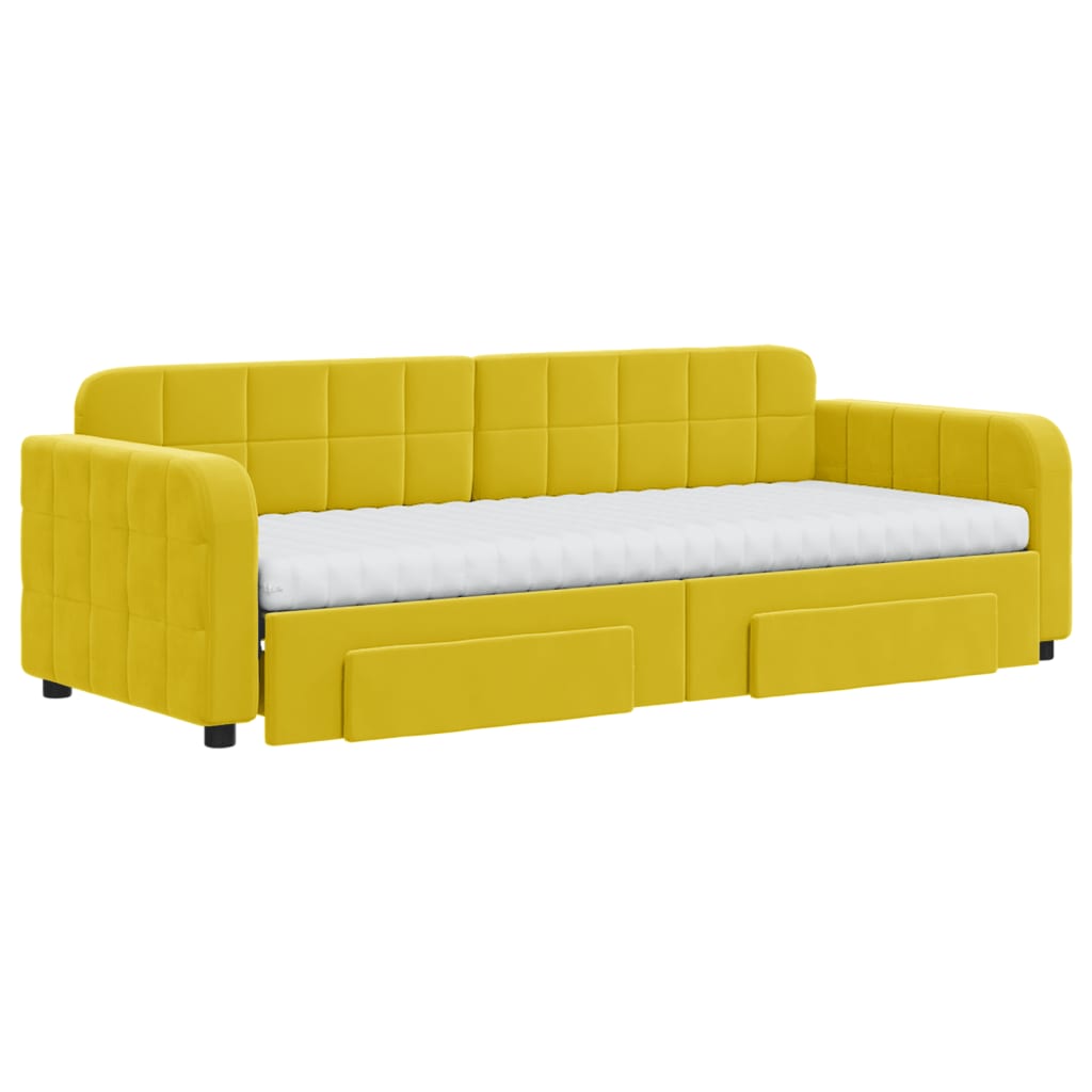 vidaXL Pat de zi cu extensie și sertare, galben, 80x200 cm, catifea vidaXL Pat de zi cu extensie și sertare, galben, 80x200 cm, catifea
