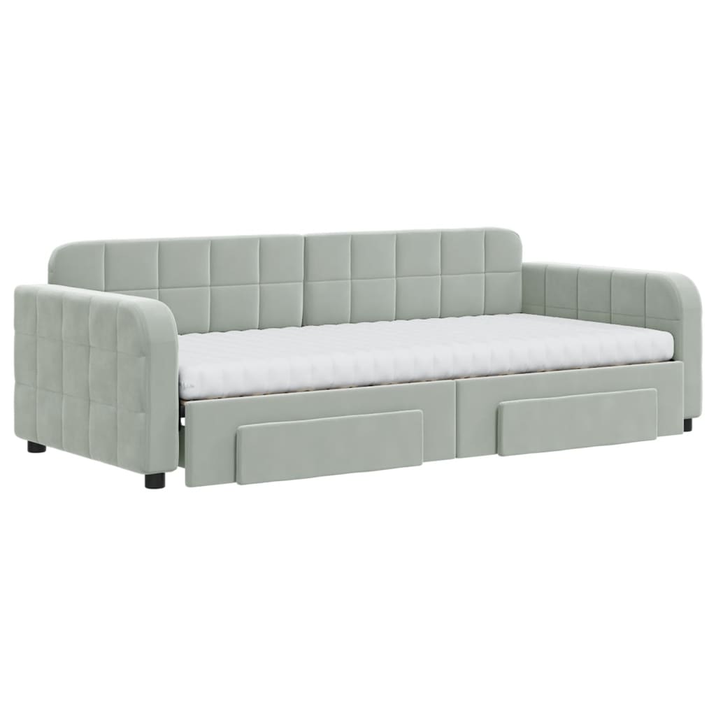 vidaXL Pat de zi cu extensie și sertare, gri deschis 90x200 cm catifea