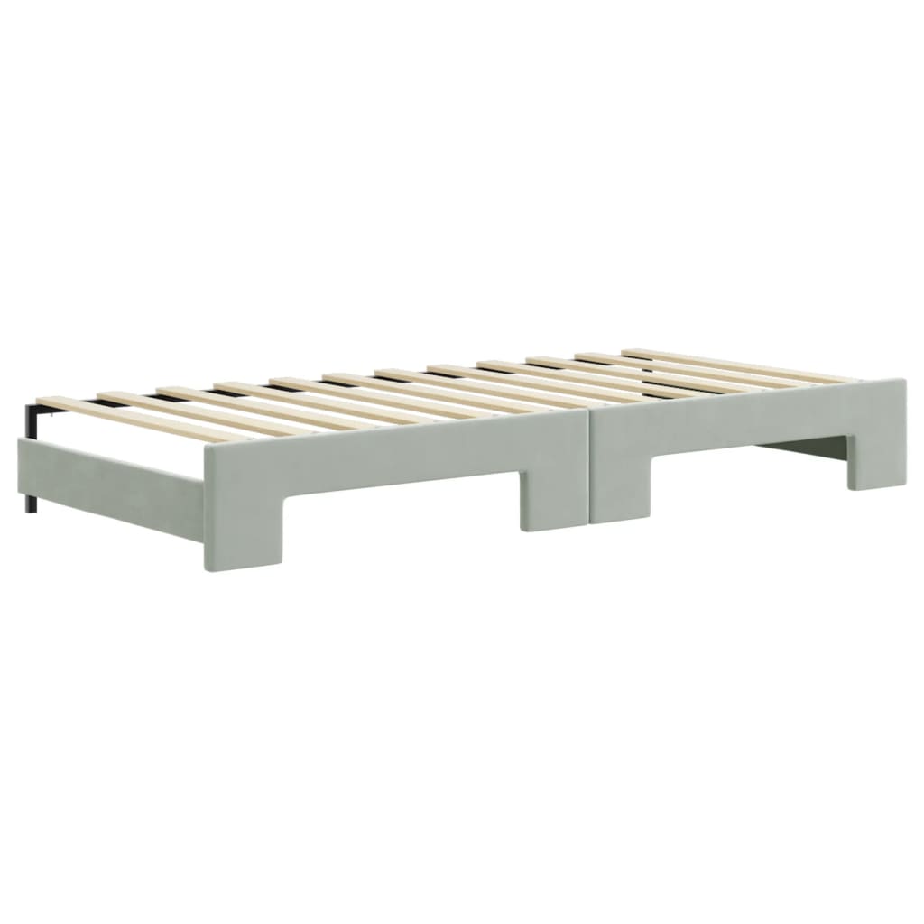 vidaXL Pat de zi cu extensie și sertare, gri deschis 90x200 cm catifea